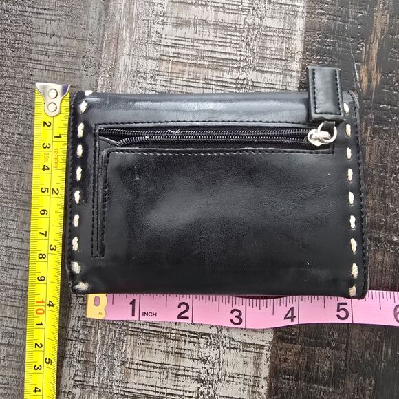 Guess Black White Contrast Stitch Tri-Fold Wallet with Card Pockets Snap Closure - Picture 4 of 6